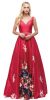V-Neck Floral Print Rhinestones Waist A-line Long Prom Dress in an alternative image